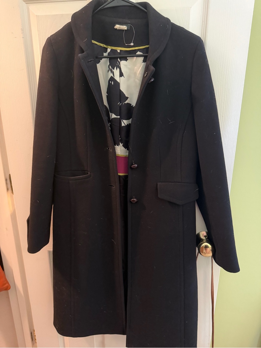J. Crew Black Wool Pea Coat with Printed Lining
